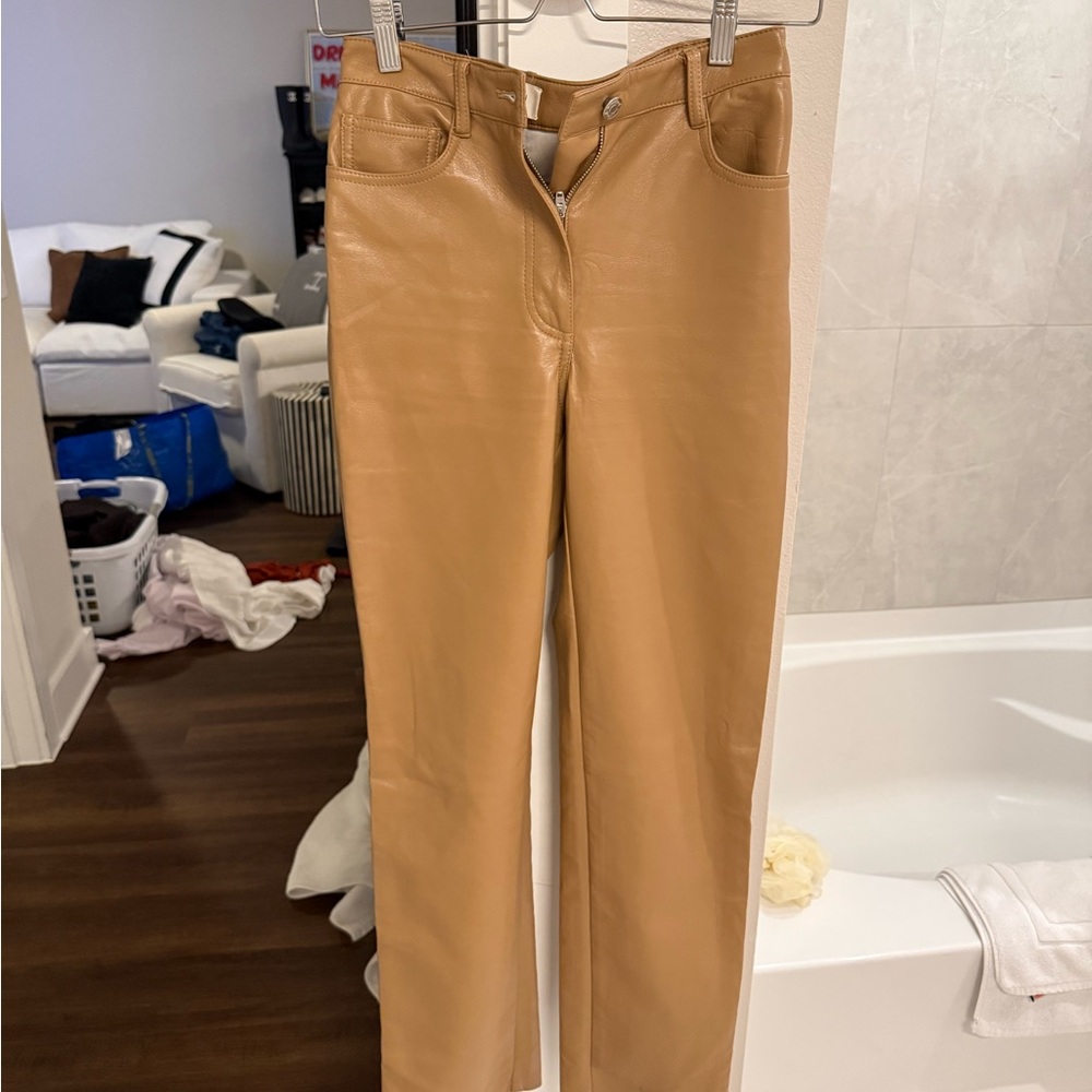 Aritzia Melina Tan Leather Pants
